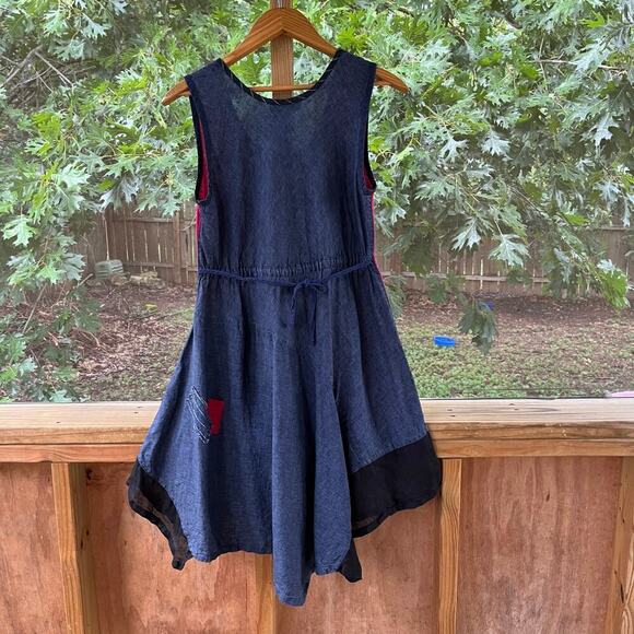 Mara Gibbucci Women's 100% Linen Sleeveless Colorblock Dress Size M - Picture 2 of 8